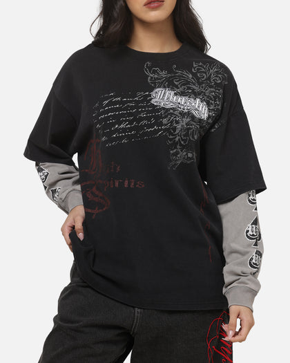 Worship Catharsis Box Crop Long Sleeve T-Shirt Washed Black