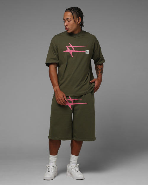 Loiter Hybrid Premium Shorts Olive/Pink