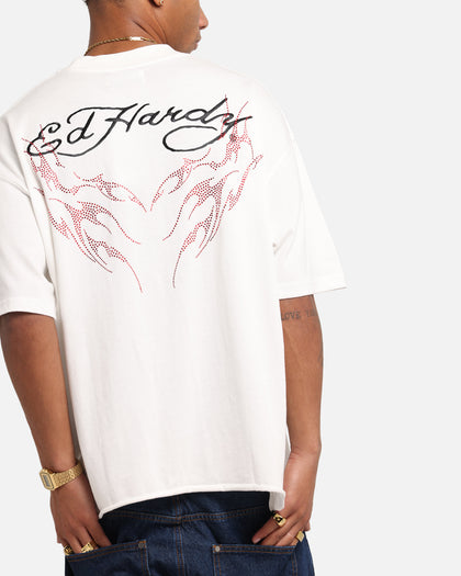 Ed Hardy Techno Rhinestone T-Shirt Off White