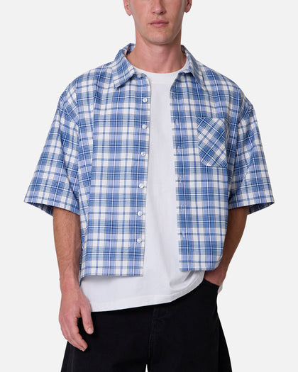 MNML Crop Flannel Short Sleeve Shirt Blue