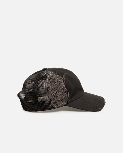Ed Hardy Euro Distressed Trucker Snapback Black