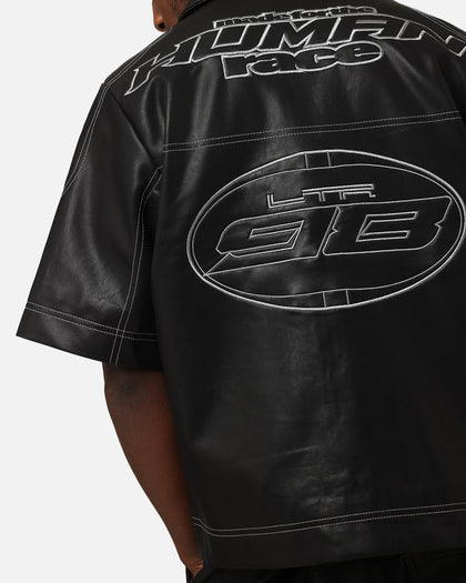 Loiter Motor PU Leather Button Up Shirt Black