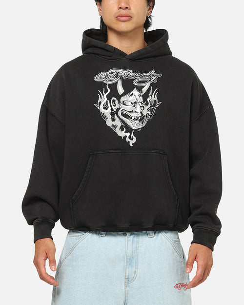 Ed Hardy Double Horns Hoodie Black Acidwash