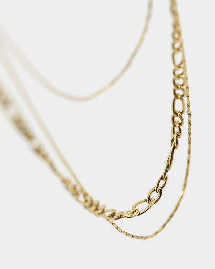 Raising Hell Women's Fine Chain Figaro Stack Necklace Set Gold