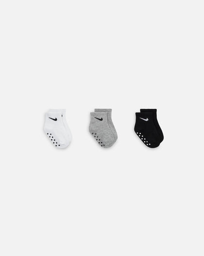 Nike Infants' Core Swoosh Ankle Gripper Socks 3 Pack Dark Grey Heather
