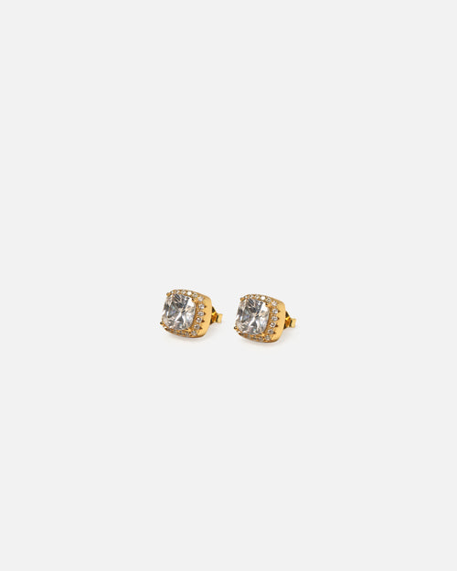 Saint Morta Cushion Cut Halo Earrings Iced Gold