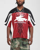 Loiter Vegan Leather Football Top Red/Black