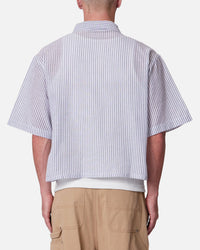 MNML Cropped Boxy Stripe Button Up Shirt Blue
