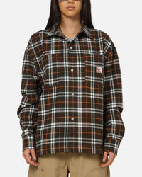 Carre Workwear Long Sleeve Button Up Shirt Brown-Plaid