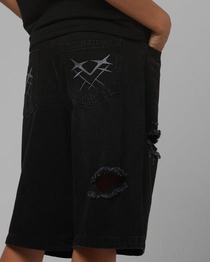 Loiter Distressed Jorts Black