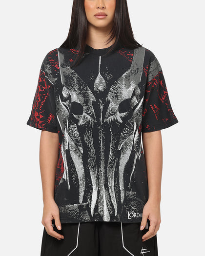 73Studio X Lord Of The Rings Sauron All Over Print T-Shirt Black Acidwash