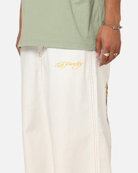 Ed Hardy Ultra Wide Leg Denim Jeans Off White/Yellow