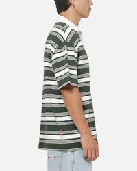 Vouseti Post Game Polo Shirt Money Green White Stripe