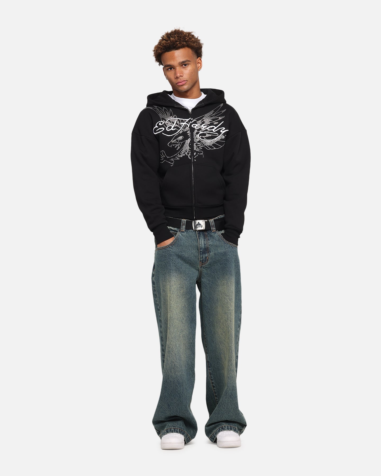 Ed Hardy Eagle Rhinestone Zip Hoodie Black | Culture Kings
