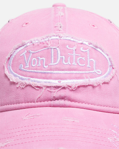 Von Dutch Distressed Zigzag Dad Strapback Cap Pink