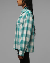 Loiter Hybrid Flannel Button Up Shirt Green-Plaid