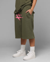 Loiter Hybrid Premium Shorts Olive/Pink