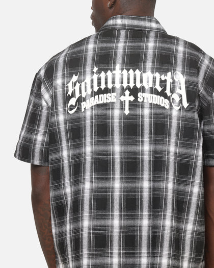Saint Morta Paradise Studios Button Up Shirt Black Plaid