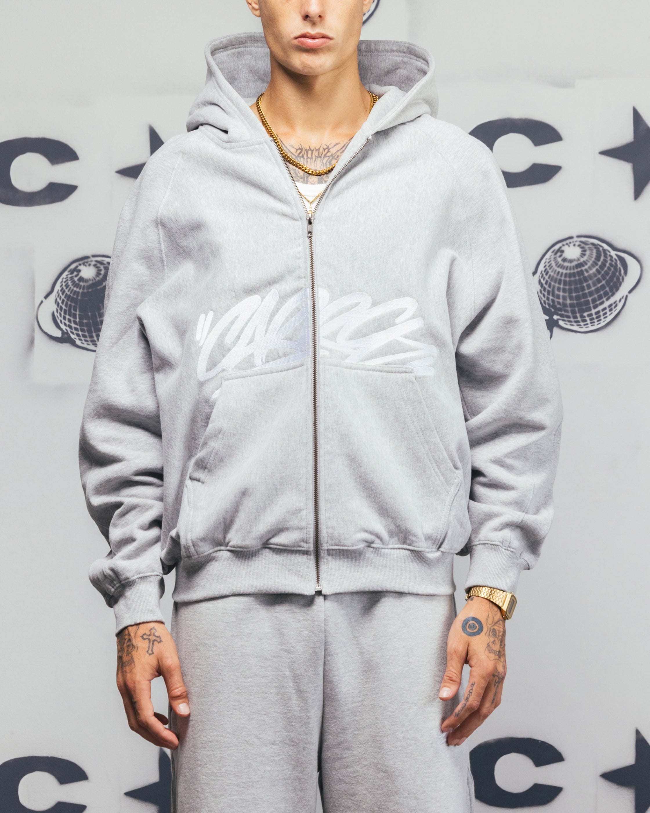 Carre Grit Zip Hoodie Grey Marle | Culture Kings