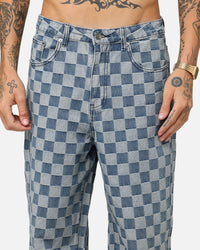 XXIII Checker Board Denim Jeans Blue