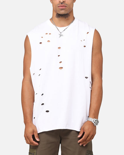 Saint Morta Distressed Oversized Muscle T-Shirt White