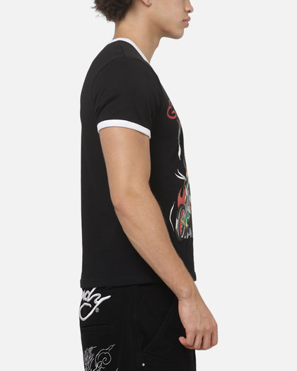 Ed Hardy Flame Skull Ringer T-Shirt Black