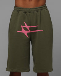 Loiter Hybrid Premium Shorts Olive/Pink