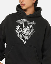 Ed Hardy Double Horns Hoodie Black Acidwash