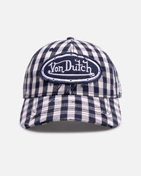 Von Dutch Distressed Plaid Dad Snapback Navy