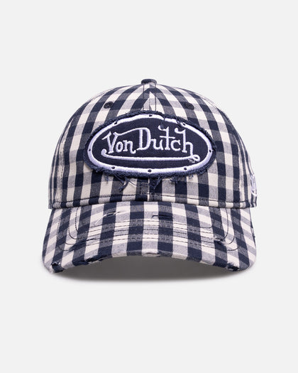 Von Dutch Distressed Plaid Dad Snapback Navy