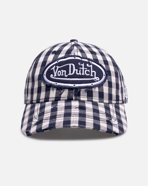 Von Dutch Distressed Plaid Dad Snapback Navy