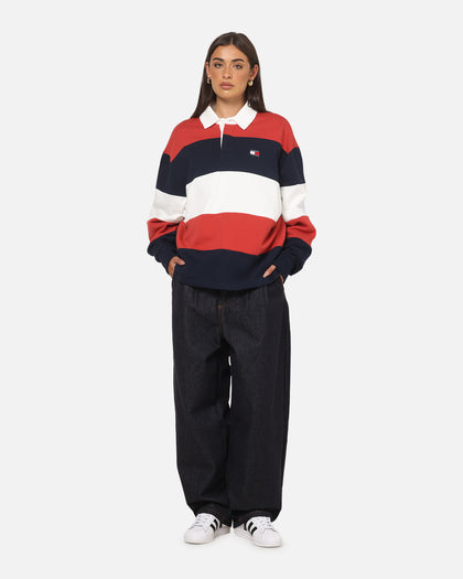 Tommy Jeans Relaxed Badge Stripe Rugby Shirt Navy