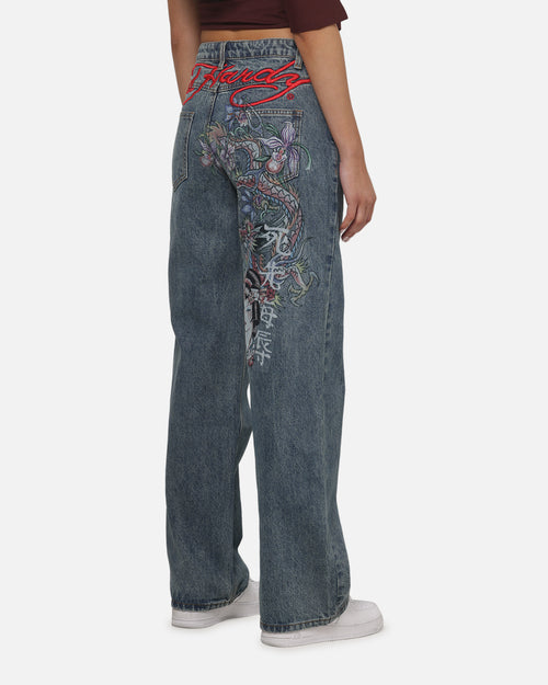 Ed Hardy Women's Death Before Dishonour Jeans Blue Mid Wash