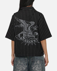 Ed Hardy Eagle Button Up Shirt Black Pinstripe