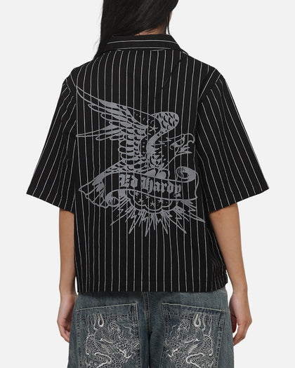 Ed Hardy Eagle Button Up Shirt Black Pinstripe