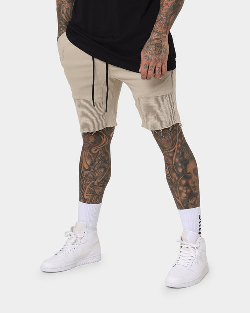 Saint Morta United Distressed Biker Shorts Stone