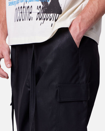 MNML Straight Leather Snap Zipper Cargo Pants Black