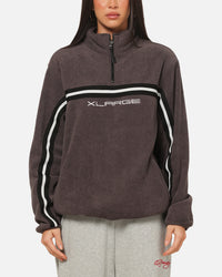 X-Large Stripe Polar Fleece Quarter Zip Fleece Mocha