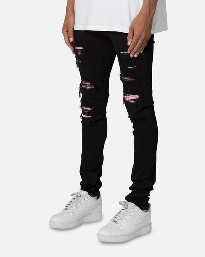 MNML X555 Crystal Skinny Denim Jeans Black/Pink