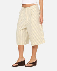 Carre Heritage Pleated Shorts Off White Pinstripe