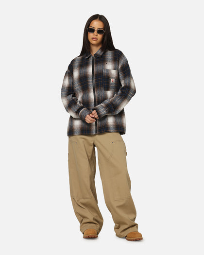 Carre Ombre Zip Up Long Sleeve Shirt Black Plaid
