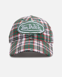 Von Dutch Distressed Plaid Dad Snapback Green