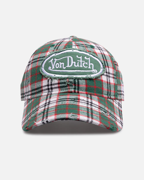 Von Dutch Distressed Plaid Dad Snapback Green