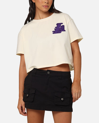 Pro Standard Women's Los Angeles Lakers Triple Tonal Cropped Boxy T-Shirt Eggshell