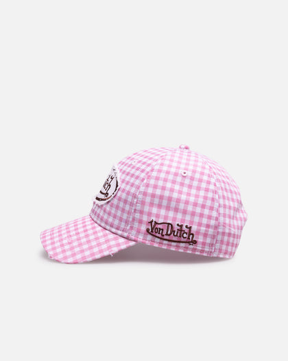 Von Dutch Distressed Plaid Dad Snapback Pink