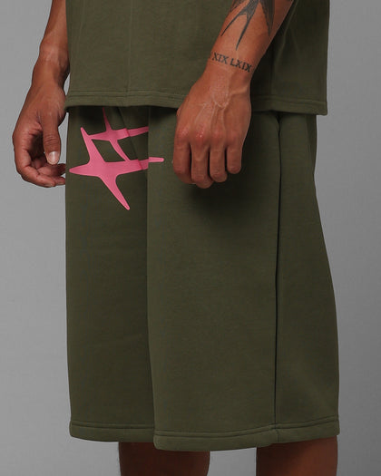 Loiter Hybrid Premium Shorts Olive/Pink