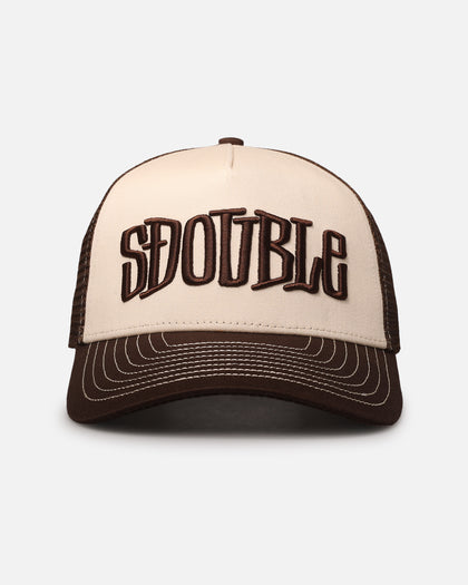 S Double Mid-Block Curved Peak Trucker Strapback Natural