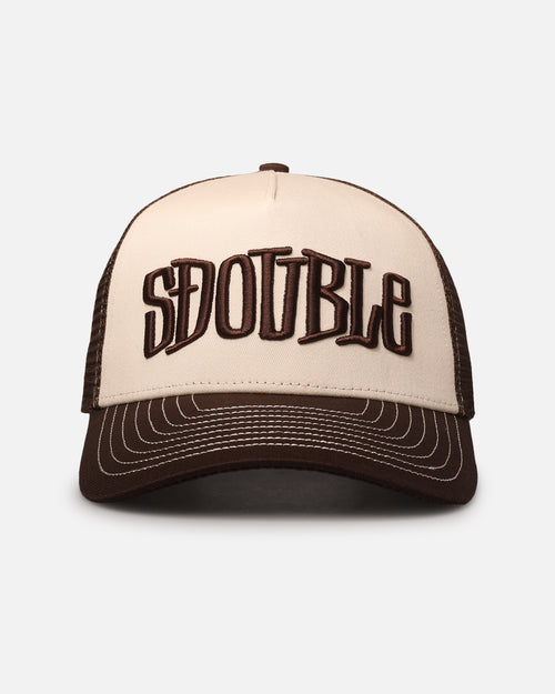 S Double Mid-Block Curved Peak Trucker Strapback Natural