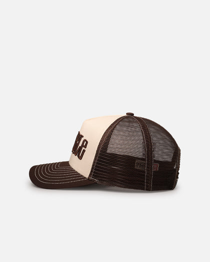 S Double Mid-Block Curved Peak Trucker Strapback Natural