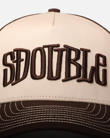 S Double Mid-Block Curved Peak Trucker Strapback Natural
